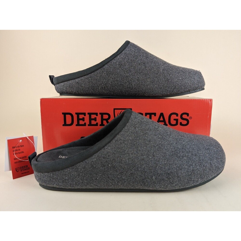 Deer Stags Slipperooz Unbound Mule Slippers Mens 12M Grey Felt Slip On Shoes NWB